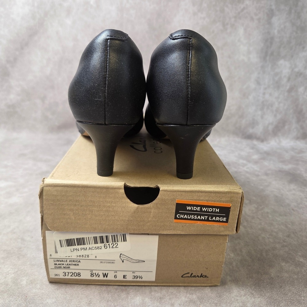 Clarks Linvale Jerica Black Leather Kitten Heel Pumps Womens 8.5 W Wide 26137208 - Picture 5 of 8
